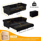 Divano Letto Estraibile 3-in-1 King Size in Velluto Whisen e Divano Letto Convertibile con Ottomana Mobile, Design Trapuntato