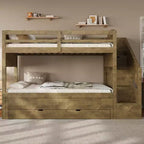 Whisen Letto a castello Twin XL con rotelle estraibili, letto a castello con contenitore, letto a castello in legno massello, scala con contenitore, armadio, 3 cassetti, per bambini