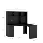 Scrivania a L con presa di corrente, scrivania per computer con cassetti, libreria e mobiletto, scrivania angolare moderna, scrivania per ufficio domestico