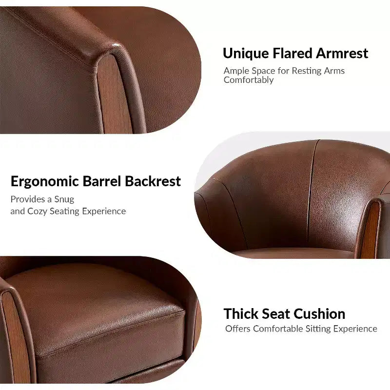Poltrona a botte girevole Pocono in vera pelle con base in legno massello - Set da 2Artful Living Design
