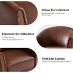 Poltrona a botte girevole Pocono in vera pelle con base in legno massello - Set da 2Artful Living Design