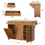 Tavolo da cucina mobile con isola da 55" con presa di corrente e anta a ribalta, carrello da cucina con isola su ruote e armadietto per pattumiera per la cucina