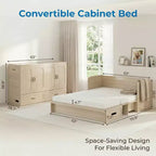 Mjkone Letto a Scomparsa Convertibile Matrimoniale Queen Size con Ricarica USB, Cassetti Contenitori, Materasso Escluso