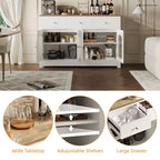 Credenza stretta da 140 cm con 3 cassetti e 4 ante per cucina, sala da pranzo, soggiorno
