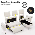Divano Letto Estraibile 2 in 1 con Chaise Longue Contenitore, Divano Componibile in Ciniglia con Porte USB per Soggiorno