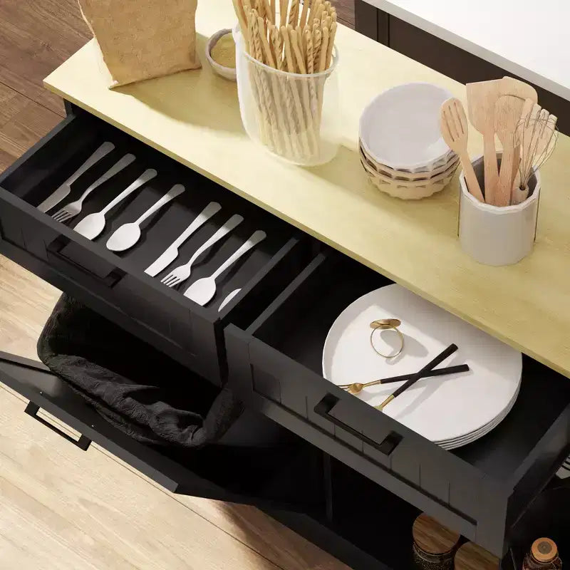 Mobiletto portarifiuti a scomparsa HOMCOM con cassetti, mobiletto da cucina in stile rustico con pattumiera nascosta