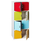 Hodedah HID44 Robusto armadio-libreria multiuso con 8 ante a montaggio a pavimento per casa e ufficio, finitura in legno di faggio