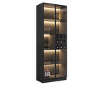 Mobile portabottiglie minimalista in legno nero con anta in vetro