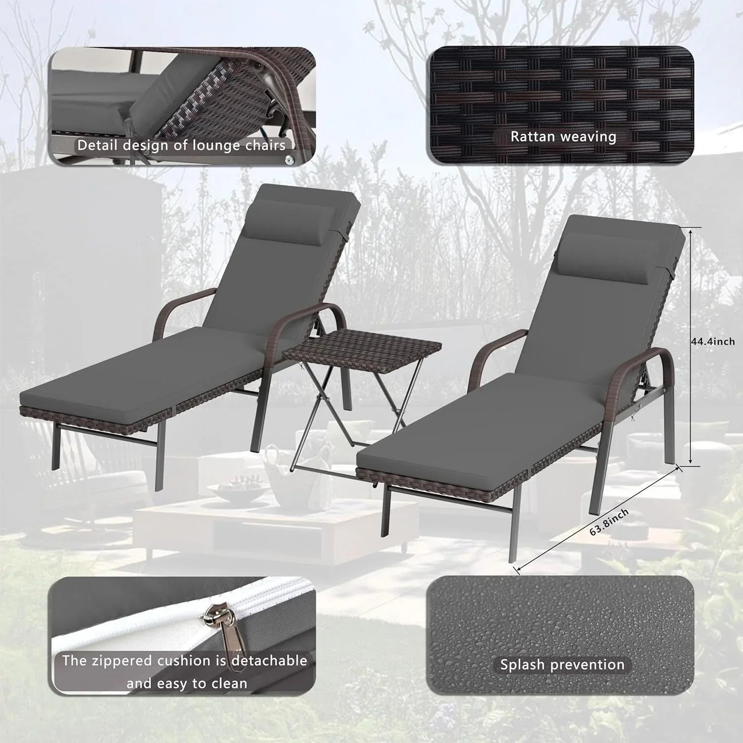 Set di 3 Chaise Lounge da Esterno Kullavik