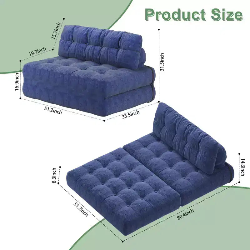 Divano Letto Futon Pieghevole in Velluto a Coste, Sedia Convertibile da Pavimento con Cuscino e Supporto per la Schiena