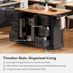 Isola Cucina Espandibile con Ante a Scomparsa, Carrello Cucina su 4 Ruote con Presa Elettrica, Tavolo Isola Mobile con 2 Ante e 6 Cassetti