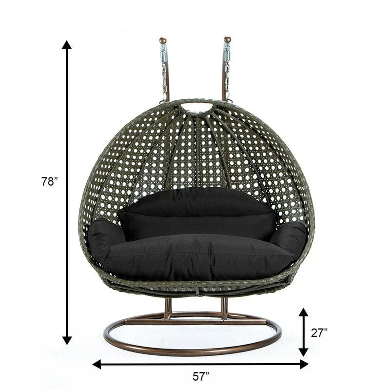 LeisureMod Sedia a Uovo Sospesa per 2 Persone con Supporto - Dondolo Pensile per Esterni/Interni in Rattan Intrecciato con Cuscini