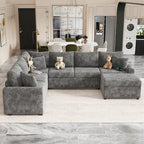 Divano sezionale in ciniglia con letto estraibile, divano letto a L con pouf contenitore, 3 cuscini e dispositivi di ricarica