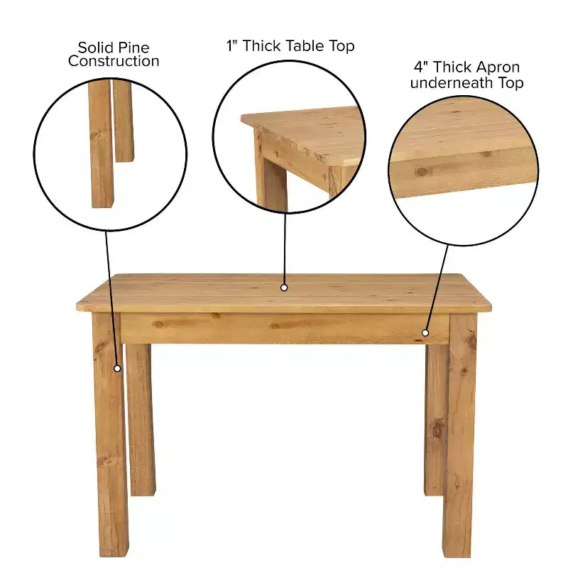 Flash Furniture Tavolo da Pranzo Rettangolare Rustico in Pino Massiccio 46 x 30