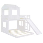 Letto a castello in legno Luxystar Twin Over Full con casetta da gioco, scivolo e sponde di protezione