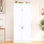 Dispensa da cucina indipendente 77H, armadio contenitore in stile rustico con ripiani regolabili, ripiani sulla porta, cassetti e portabottiglie - ModernLuxe