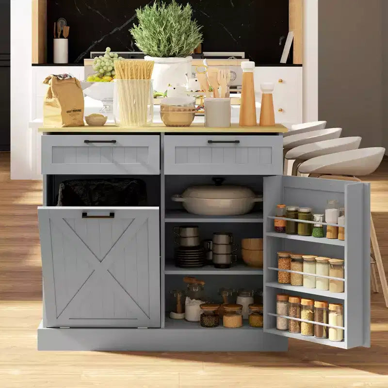 Mobiletto portarifiuti a scomparsa HOMCOM con cassetti, mobiletto da cucina in stile rustico con pattumiera nascosta