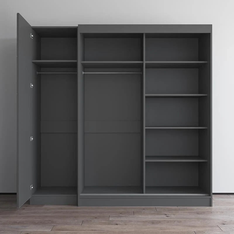 Armadio a 2 ante con specchio, frontale in vetro, 2 persone (grigio/nero/bianco)