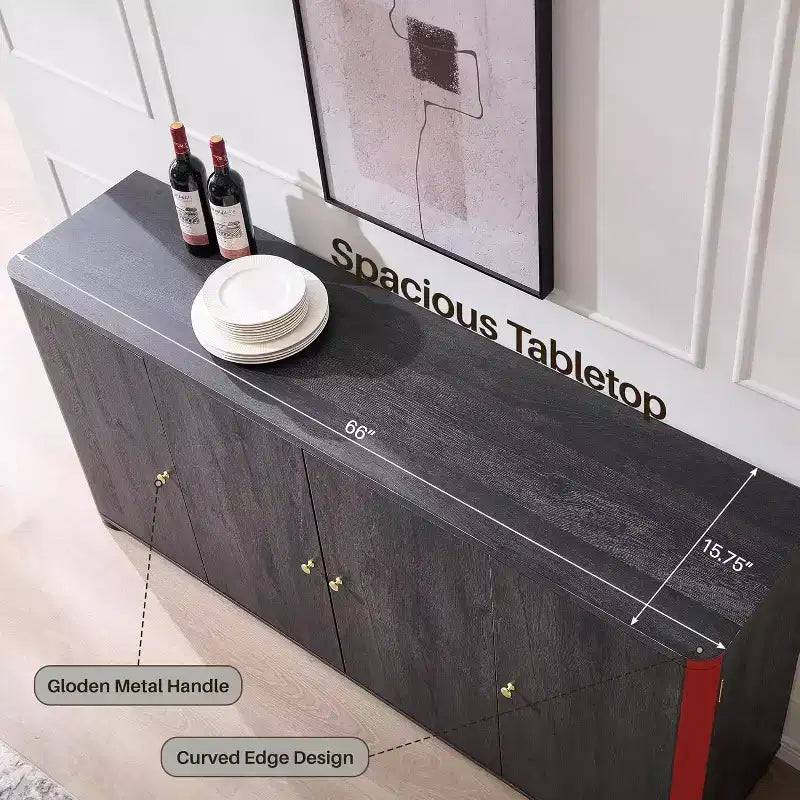 Credenza a Buffet da Cucina con 4 Ante e Ripiani, Credenza Moderna Grande, Mobile Contenitore per Bar Caffè da 66 Pollici