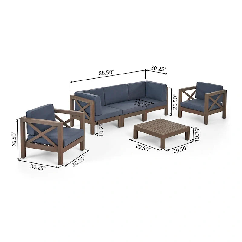 Set da conversazione Brava Outdoor a 6 pezzi in legno di acacia di Christopher Knight Home