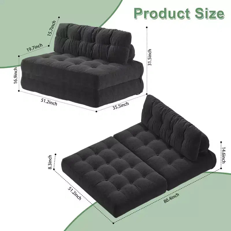 Divano Letto Futon Pieghevole in Velluto a Coste, Sedia Convertibile da Pavimento con Cuscino e Supporto per la Schiena