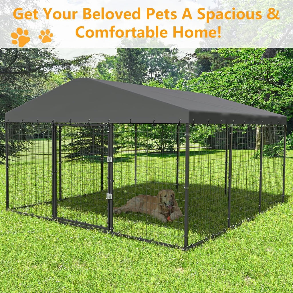 L 118 x P 118 x A 70 Cuccia grande per cani da esterno, Box recintato resistente per cani con tetto impermeabile