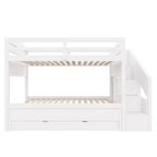 Whisen Letto a castello Twin XL con rotelle estraibili, letto a castello con contenitore, letto a castello in legno massello, scala con contenitore, armadio, 3 cassetti, per bambini