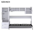 Letto a scomparsa matrimoniale, Struttura letto a parete in legno con armadio integrato, cassetti e ripiani aperti, bianco - ModernLuxe