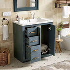 Mobile bagno 30 pollici con lavabo singolo, armadietto e 3 cassetti – Nero / Blu / Verde / Indaco / Bianco