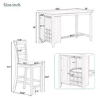 Set da pranzo da 5 pezzi in stile rustico ad altezza bancone con sedie per 4 persone, tavolo rettangolare in legno con ripiani e scomparto per bar/vino