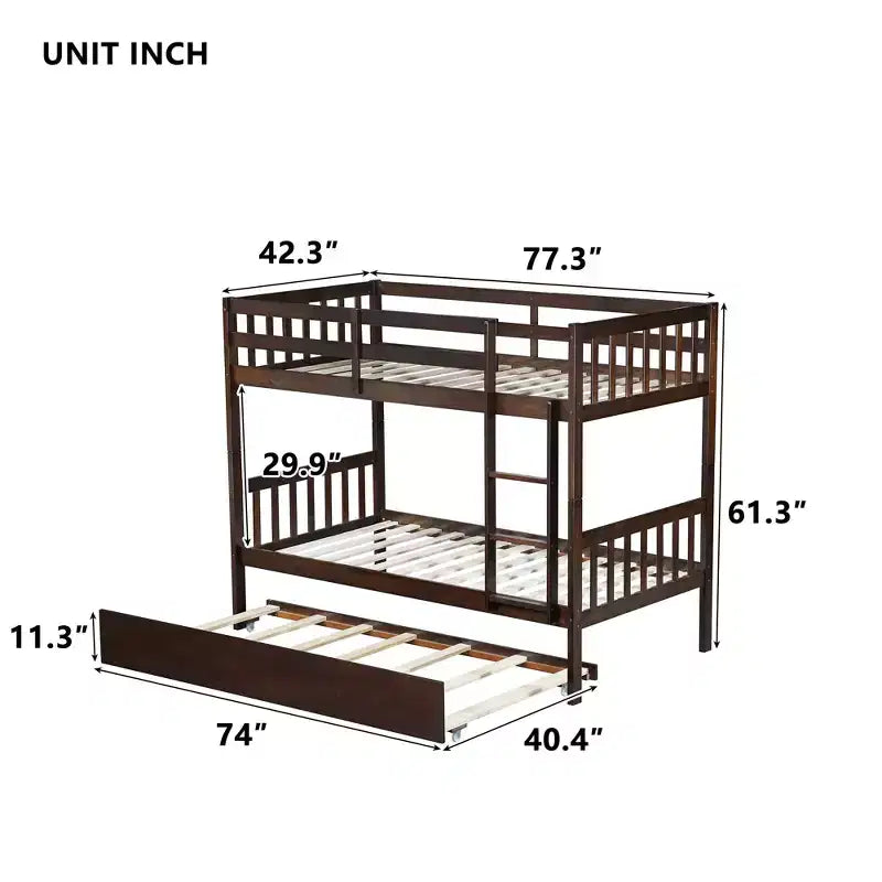 Letto a castello moderno in legno a due piani con letto estraibile, convertibile in 2 letti