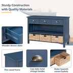 Consolle da Ingresso con Contenitore, Tavolo da Ingresso Stile Rustico con 3 Cassetti e 3 Cesti in Giacinto d'Acqua per Soggiorno o Ingresso - Panipeachy