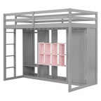 Letto a soppalco per bambini con armadio e mensole, Struttura in legno per letto a soppalco con mobiletto contenitore per bambini e ragazzi