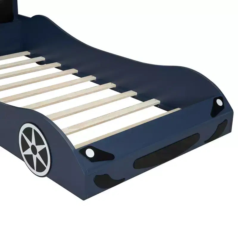 Letto a piattaforma a forma di auto da corsa Whisen Wood, formato singolo, con LED e schienale imbottito