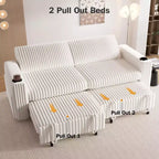 Divano Letto Sezionale Dyonery 91 con Letto Estraibile, Schienale Reclinabile/Due Letti Estraibili/Porte USB/Portabicchieri, Velluto a Coste Peluche