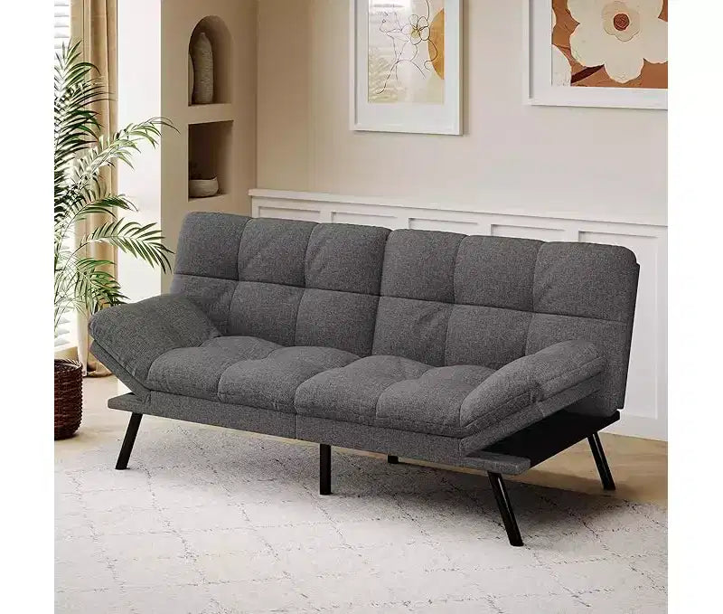 Divano Letto Futon Convertibile con Schienale Regolabile e Braccioli Rimovibili