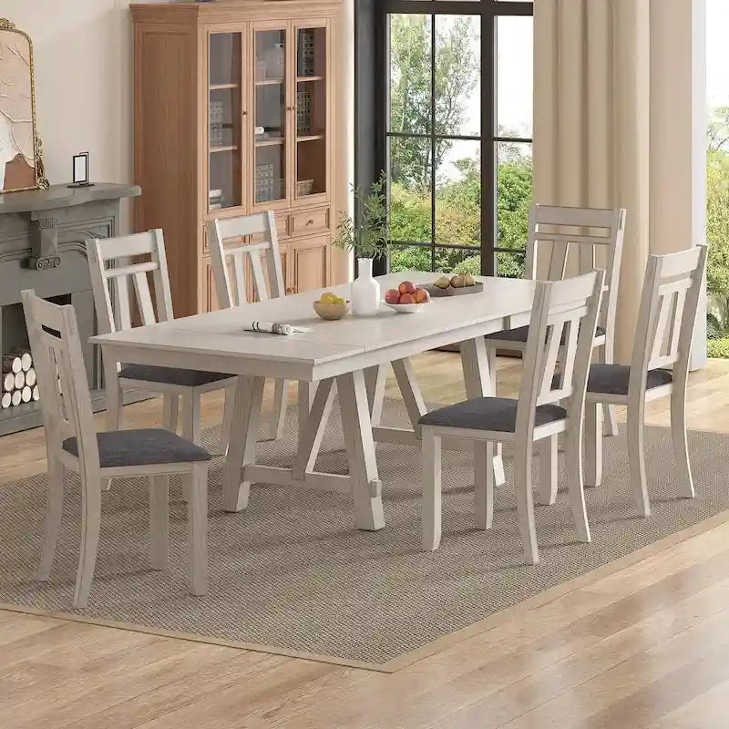 VECELO Sedie da pranzo in legno massello con seduta in tessuto di lino, set di 2/4/6 sedie da pranzo
