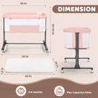 Culla Neonato con Ruote – Beige / Grigio / Rosa, Culla Fianco Letto, per 1 Neonato