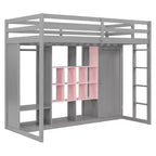 Letto a soppalco per bambini con armadio e mensole, Struttura in legno per letto a soppalco con mobiletto contenitore per bambini e ragazzi
