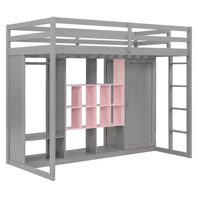Letto a soppalco per bambini con armadio e mensole, Struttura in legno per letto a soppalco con mobiletto contenitore per bambini e ragazzi