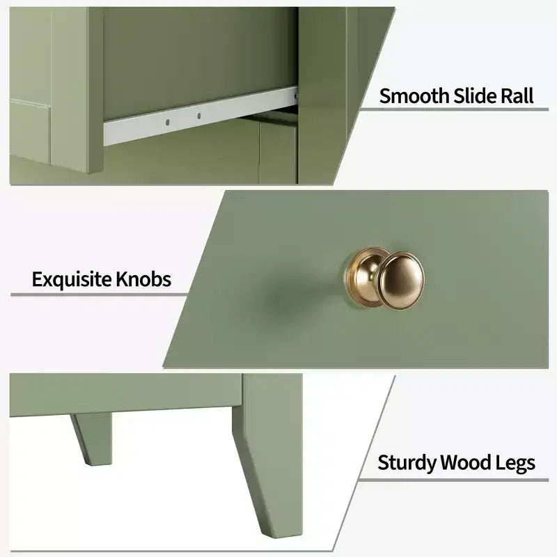 Comò a 5 cassetti alto 108 cm per camera da letto, mobile contenitore in legno con cassetti profondi 30 cm e pomelli in metallo dorato, ideale per ingresso o corridoio