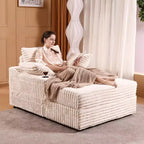 Poltrona chaise longue oversize da interno con pouf contenitore, divano letto in velluto a coste imbottito Cloud Couch con 3 cuscini, poltrona letto singola