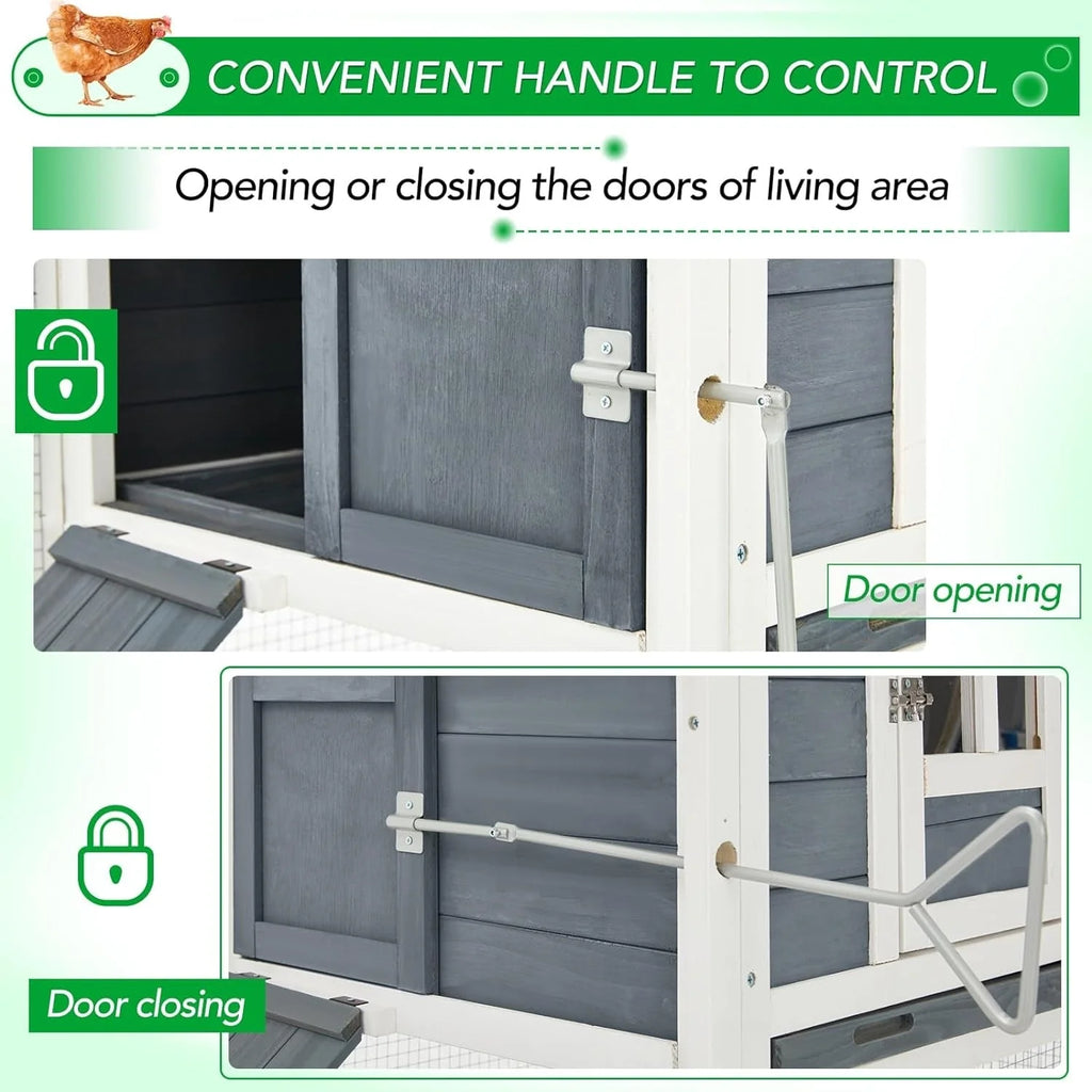 AECOJOY Pollaio Grande in Legno da 365 cm con Recinto e Conigliera