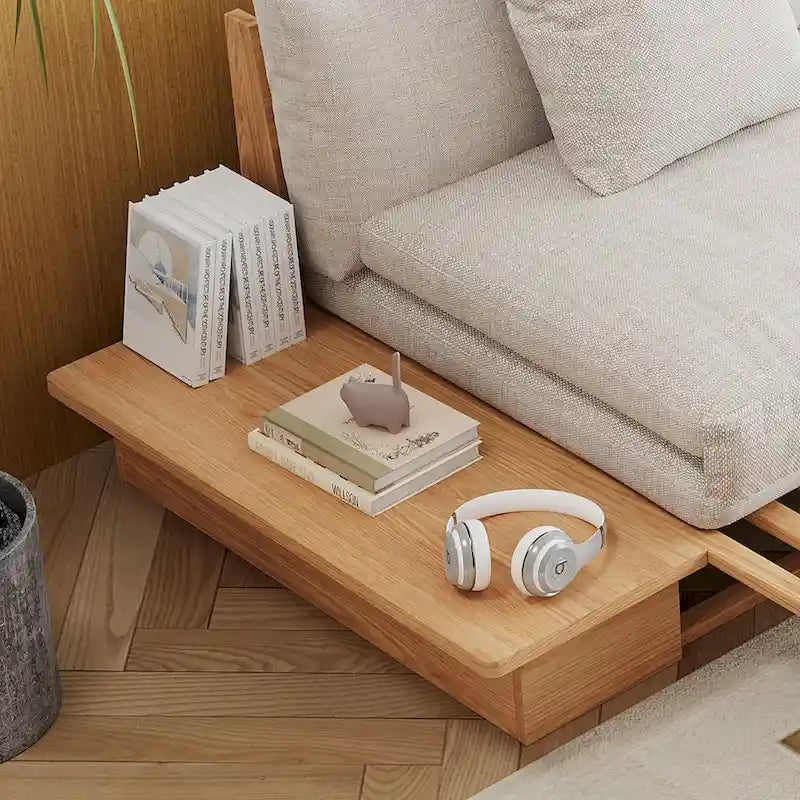 JASIWAY Divano moderno in legno massello rivestito in cotone e lino