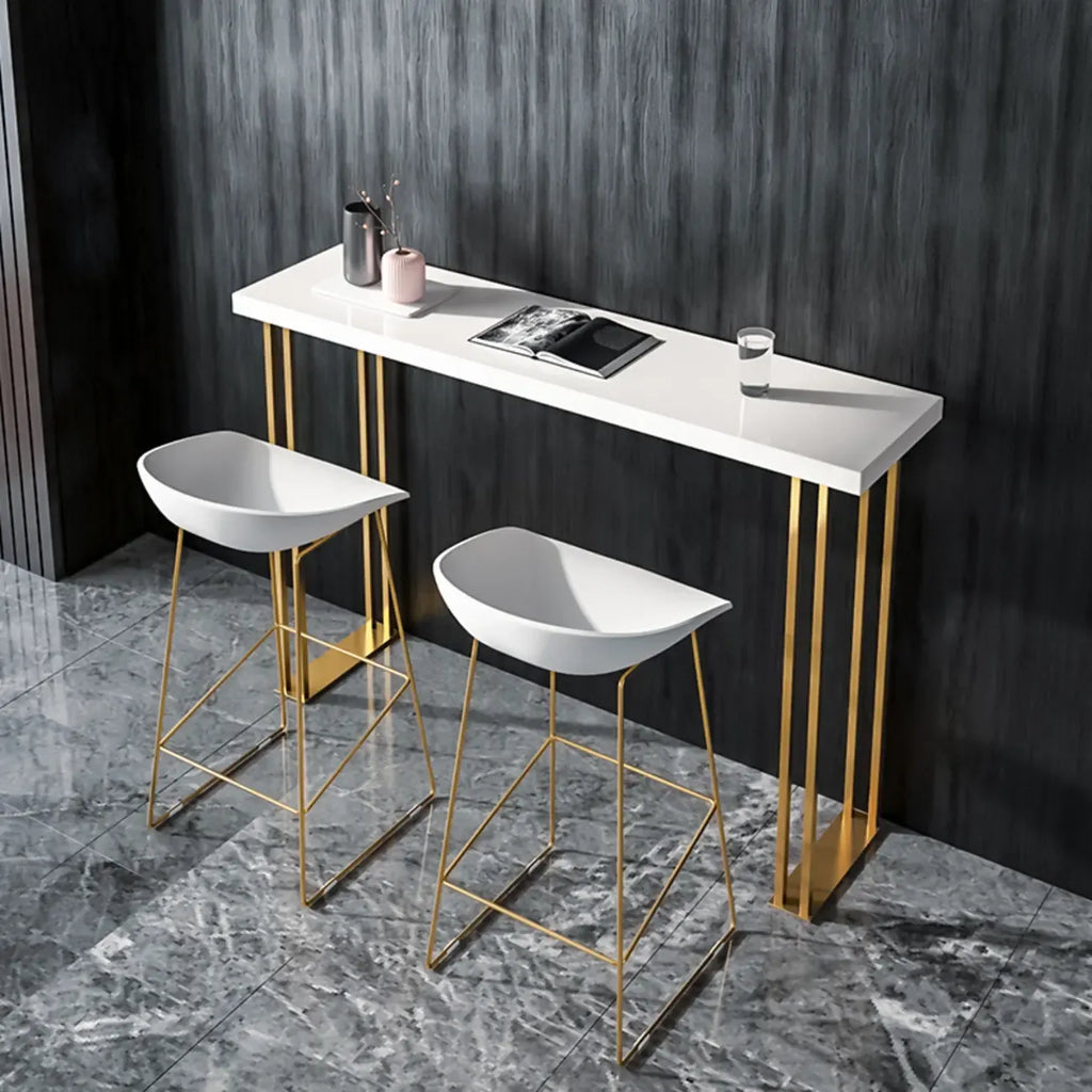 Tavolo da bar rettangolare di lusso in legno con base a slitta dorata per sala da pranzo