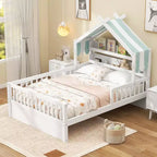 Letto a Capanna ModernLuxe per Bambini, Misura Singola/Piazza e Mezza, in Legno con Testiera Contenitore, Struttura in Pino Massiccio con Sponde di Protezione