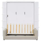 Letto a scomparsa Queen Murphy con divano, letto a scomparsa Queen Size con armadio, letto a parete pieghevole con libreria e mensole per camera degli ospiti o ufficio