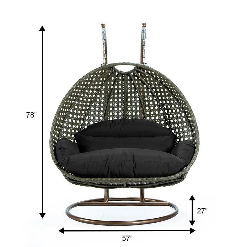 LeisureMod Sedia a Uovo Sospesa per 2 Persone con Supporto - Dondolo Pensile per Esterni/Interni in Rattan Intrecciato con Cuscini