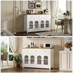 Credenza stretta da 140 cm con 3 cassetti e 4 ante per cucina, sala da pranzo, soggiorno