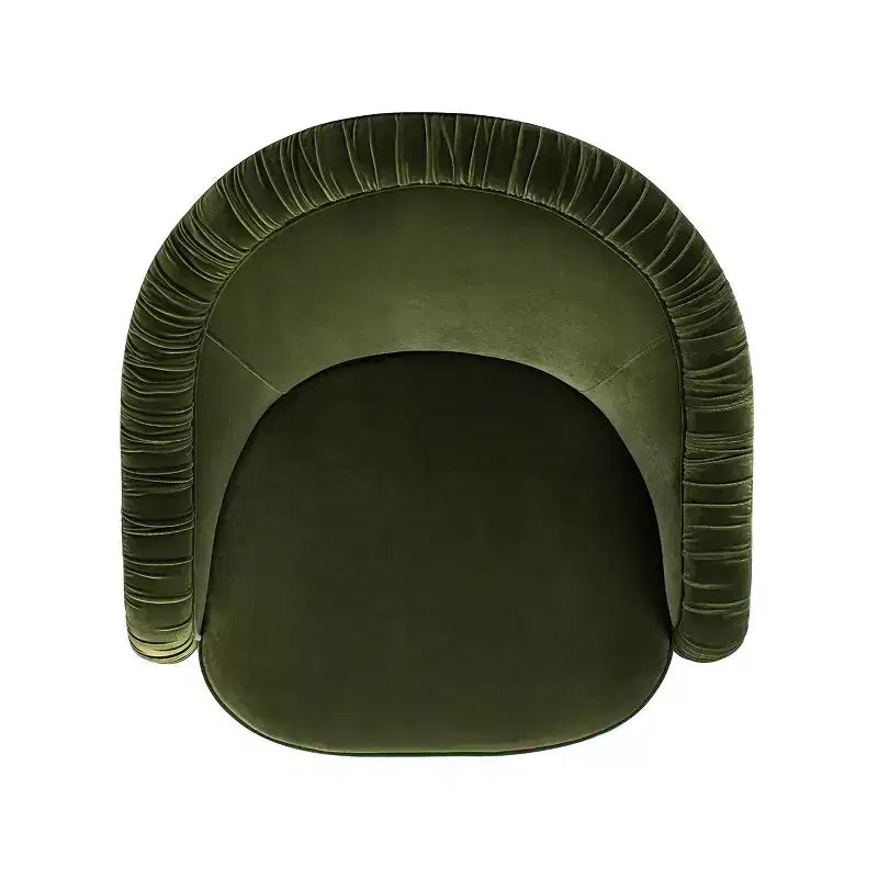 Poltrona Jennifer Taylor Home Serena 31,5" con schienale a botte arricciato e frange Bullion, velluto performance verde oliva
